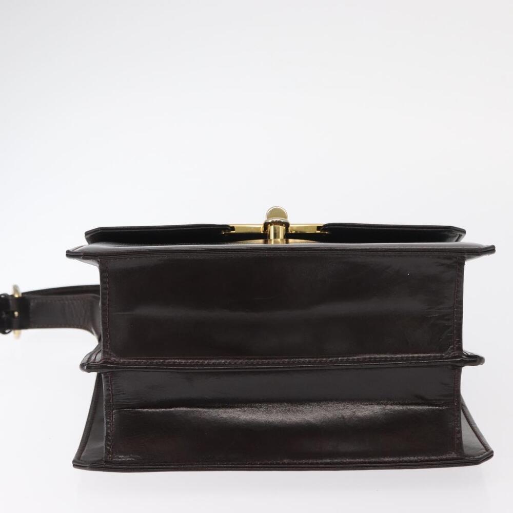 GUCCI Hand Bag Leather Dark Brown Gold Auth 161217 - Picture 5 of 16